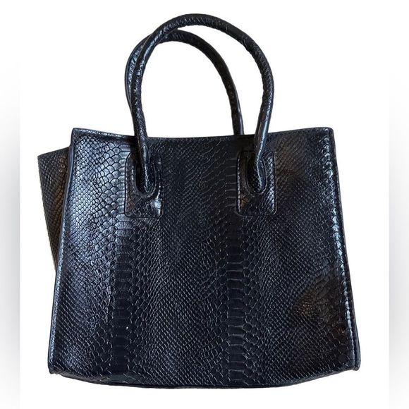 NWOT Neiman Marcus Brand Black Faux Leather Crocodile Pattern Bag